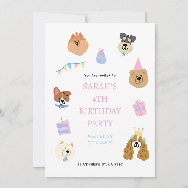 Colourful Cute Pet Birthday Party Invitation  (Front)