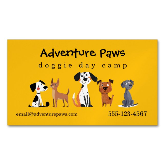 Colourful Cute Pet Dogs | Animal Services Magnetic Magnetic Business Card (Front)