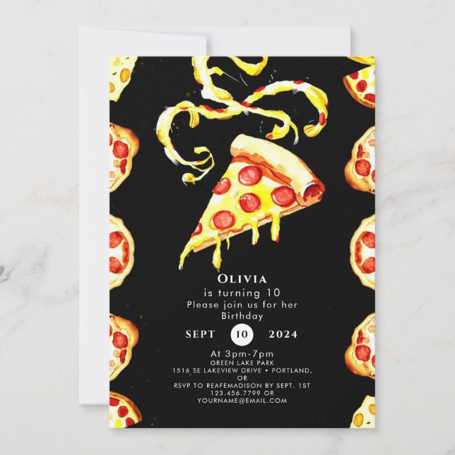 Colourful Cute Pizza Birthday Invitation (Front)
