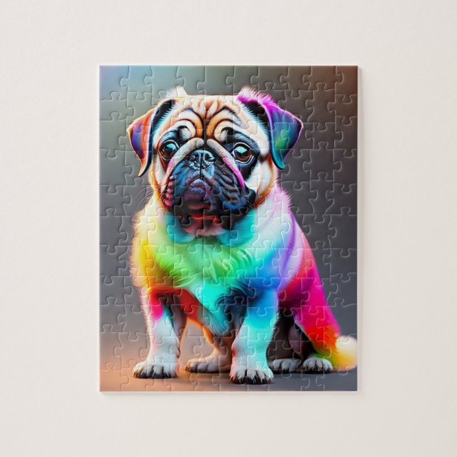 Colourful Cute Pug With Rainbow Colours, Pug Jigsaw Puzzle (Vertical)