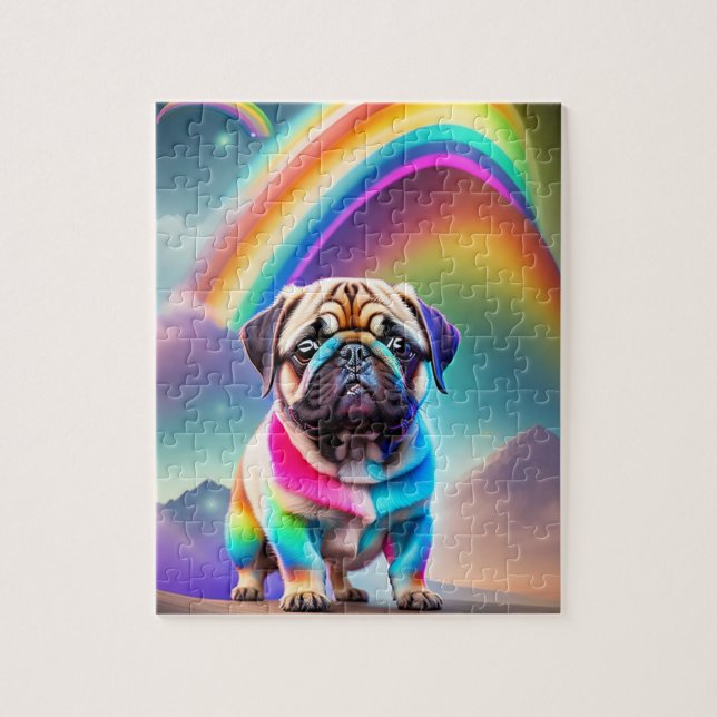 Colourful Cute Pug With Rainbow Jigsaw Puzzle (Vertical)