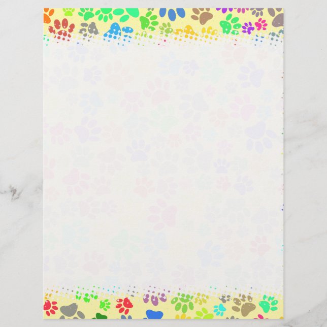 Colourful Cute Puppy Paw Prints  Custom Letterhead (Back)