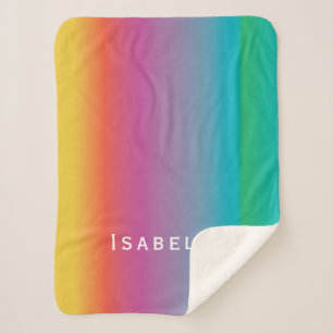 Colourful Cute Rainbow Gradient Ombre Monogram Sherpa Blanket