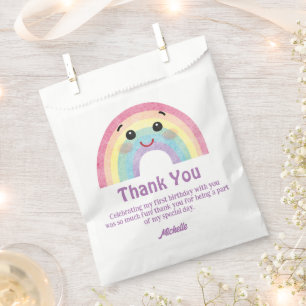 colourful cute rainbow kids birthday pink thank yo favour bag