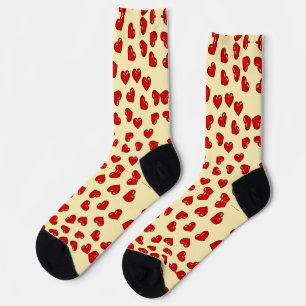 colourful Cute red heart pattern on yellow Socks