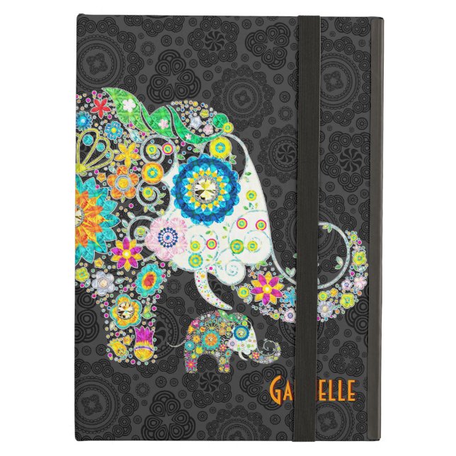 Colourful Cute Retro Floral Elephant Illustration Case For iPad Air (Front Closed)