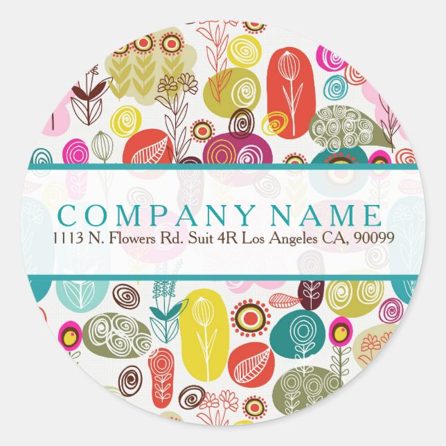 Colourful Cute Retro Flowers Illustration Pattern Classic Round Sticker (Front)