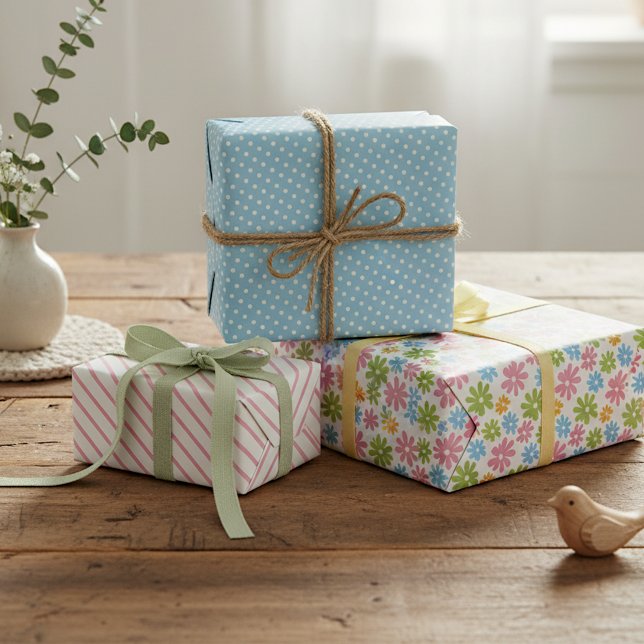 Colourful Cute Retro Spring Flower Art Pattern Wrapping Paper Sheet (Creator Uploaded)