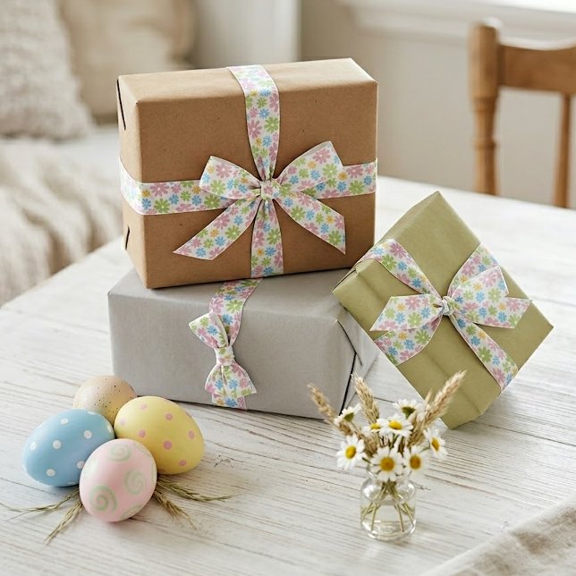 Colourful Cute Retro Summer Flower Art Pattern Satin Ribbon (Creator Uploaded)