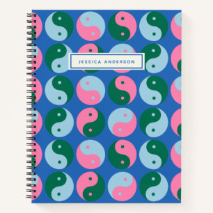 Colourful Cute Retro Yin Yang Blue Personalised Notebook