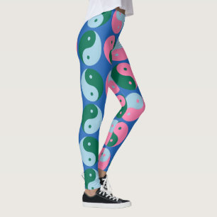 Colourful Cute Retro Yin Yang Pattern Blue Green Leggings