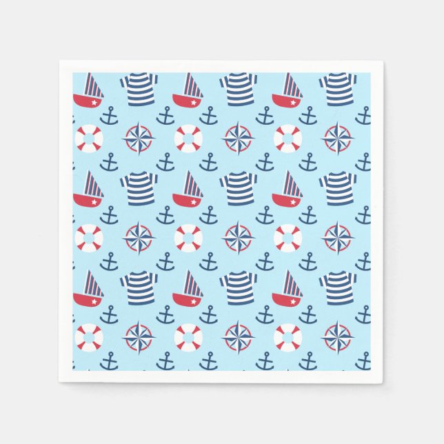 Colourful Cute Sailboat Anchor Nautical Party Napkin (Front)