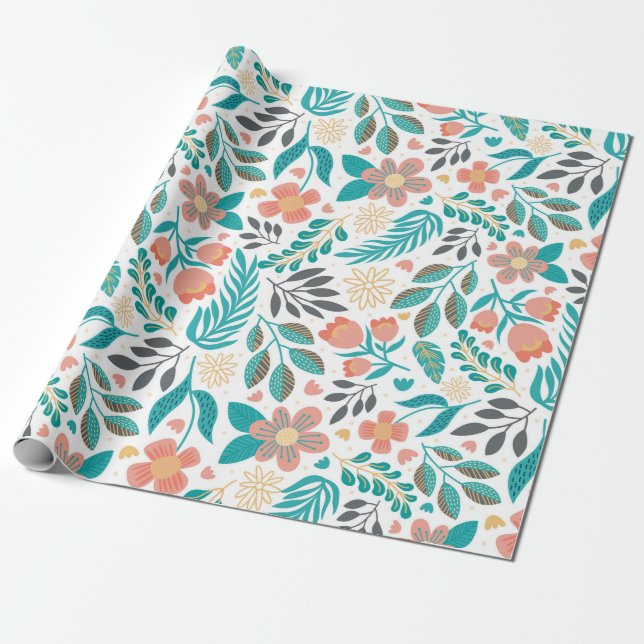 Colourful cute spring flowers pattern tissue paper (Unrolled)