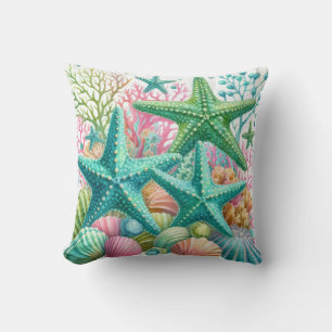 Colourful Cute Starfish Seashell Coastal Beachy Cushion