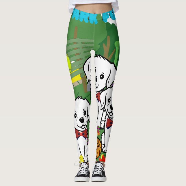 Colourful Cute Trendy White Puppies Park Women  Leggings (Front)