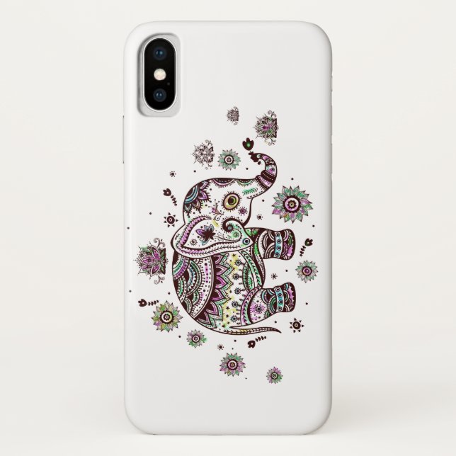 Colourful Cute Tribal Flowers Elephant Illustratio Case-Mate iPhone Case (Back)