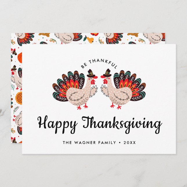 Colourful Cute Turkey Happy Thanksgiving  Holiday Card (Front/Back)