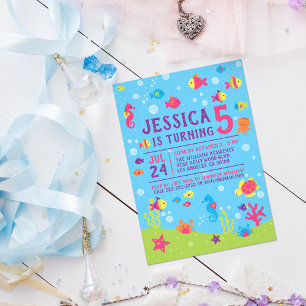 Colourful Cute Under The Sea Kids Birthday Party Invitation
