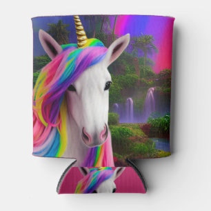 Colourful Cute Unicorn Girl Rainbow Can Cooler