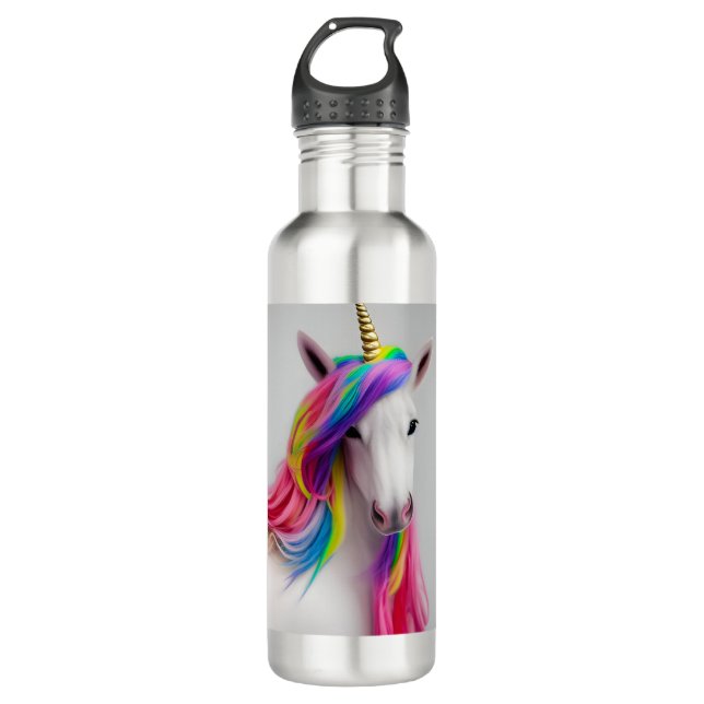 Colourful Cute Unicorn Girl Rainbow Hair Stainless 710 Ml Water Bottle (Front)