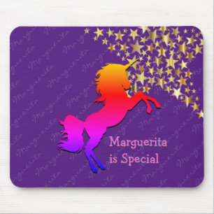 Colourful, cute UNICORN Personalised PURPLE Mouse Pad