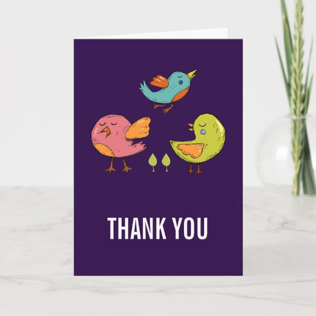 Colourful Cute Whimsical Birds Thank You Card (Front)