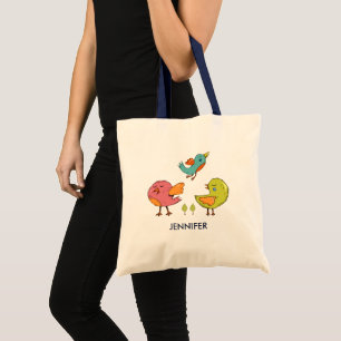 Colourful Cute Whimsical Birds Trio Tote Bag
