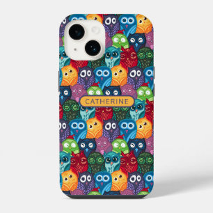 Colourful Cute Whimsical Owls Personalised Name iPhone 14 Case