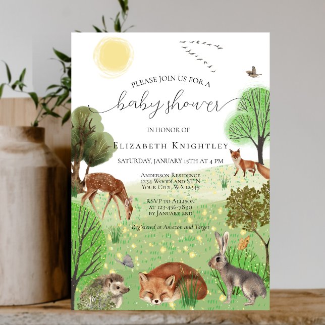 Colourful Cute Woodland Animals Fox Baby Shower Invitation (Creator Uploaded)
