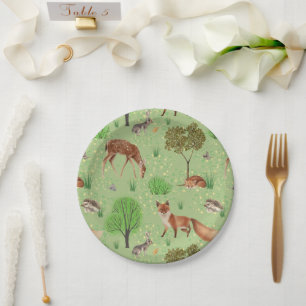 Colourful Cute Woodland Animals Green Meadow   Paper Plate