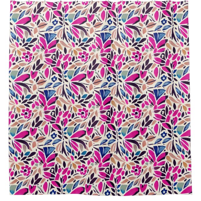 Colourful Cutouts Botanical Pattern Shower Curtain (Front)