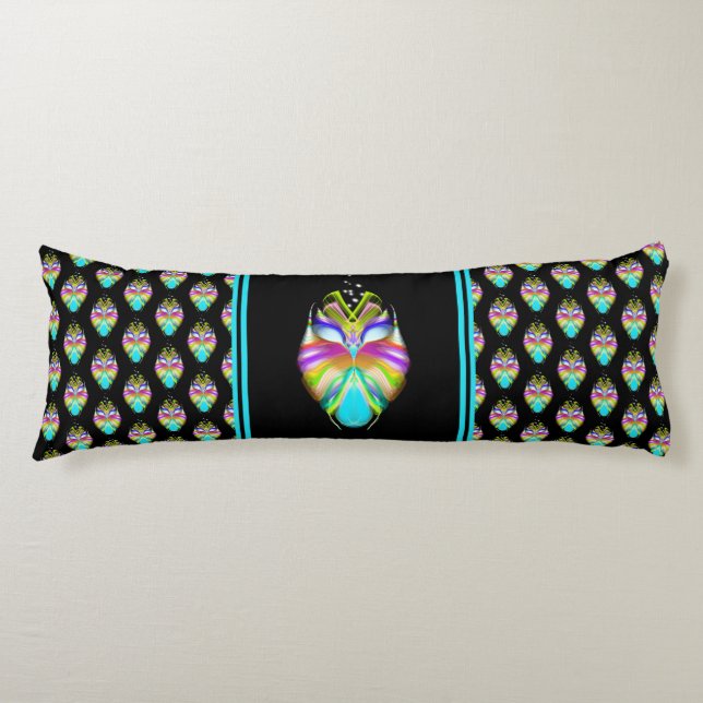 Colourful Cyan and Black Oracle Owl Body Cushion (Front)