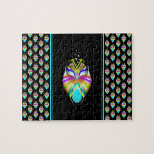 Colourful Cyan and Black Oracle Owl Jigsaw Puzzle