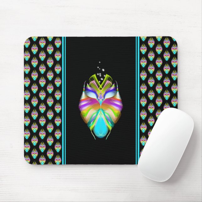 Colourful Cyan and Black Oracle Owl Mouse Pad (With Mouse)