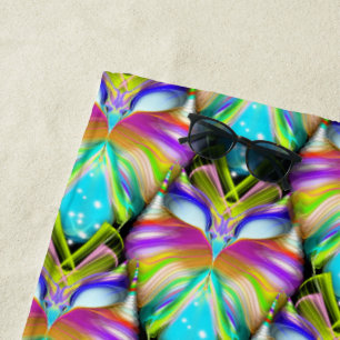 Colourful Cyan and Black Oracle Owl Pattern Beach Towel