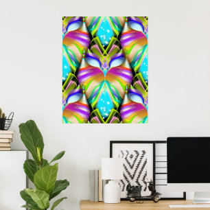 Colourful Cyan and Black Oracle Owl Pattern Poster