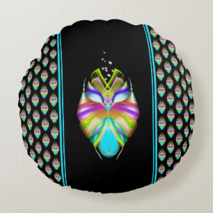 Colourful Cyan and Black Oracle Owl Round Cushion