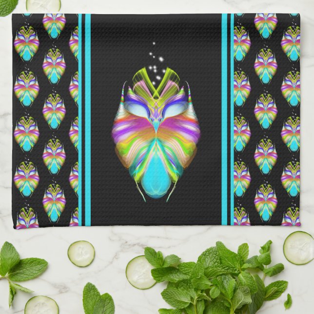 Colourful Cyan and Black Oracle Owl Tea Towel (Folded)