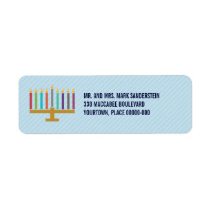 Colourful Cyan Menorah Hanukkah Return Address Label