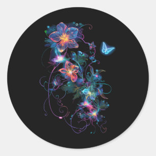Colourful Cyberpunk Flowers In The Blossom Garden  Classic Round Sticker