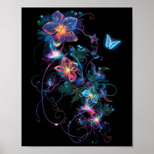 Colourful Cyberpunk Flowers In The Blossom Garden Poster