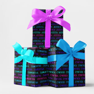 Colourful Cyberpunk Name Pattern Wrapping Paper Sheet