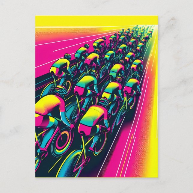 Colourful cycling road race postcard (Front)