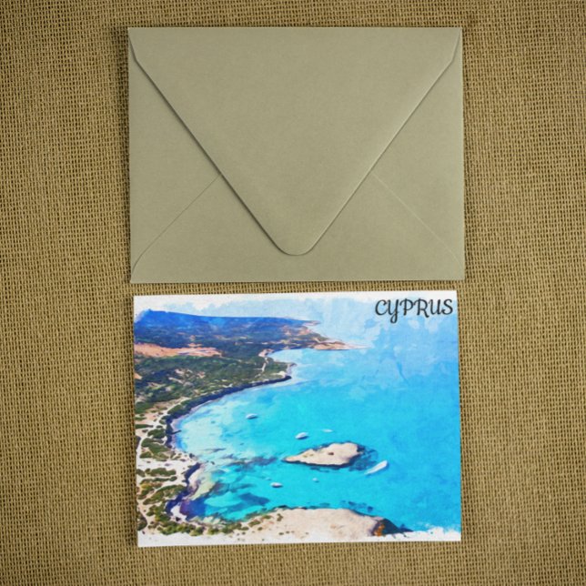 Colourful Cyprus Coastal Scenery Watercolor Travel Postcard (cyprus retro vintage travel postcard)