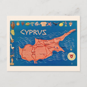 Colourful Cyprus Map Postcard
