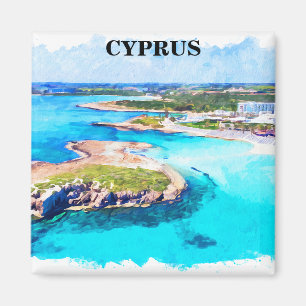 Colourful Cyprus Watercolor Beach Magnet