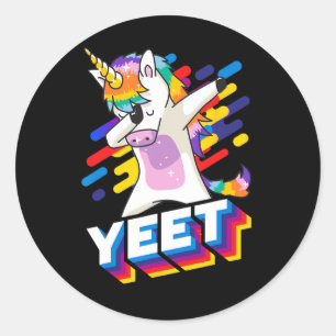 Colourful Dabbing Dancing Unicorn Celebration Yeet Classic Round Sticker