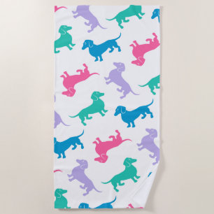 Colourful Dachshund Beach Party Beach Towel