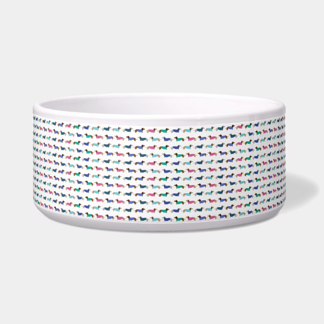 Colourful Dachshund Dog Food Dish (Front)