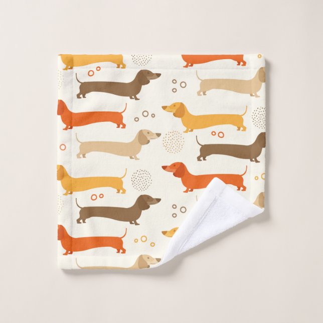 Colourful dachshund dog pattern bath towel set (Wash Cloth)